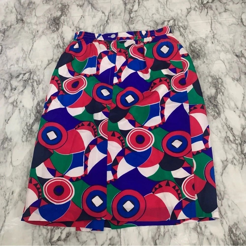 Sk & Company Vintage 70s 100% Silk Geometric Retro Print Skirt size 4 - Picture 1 of 7